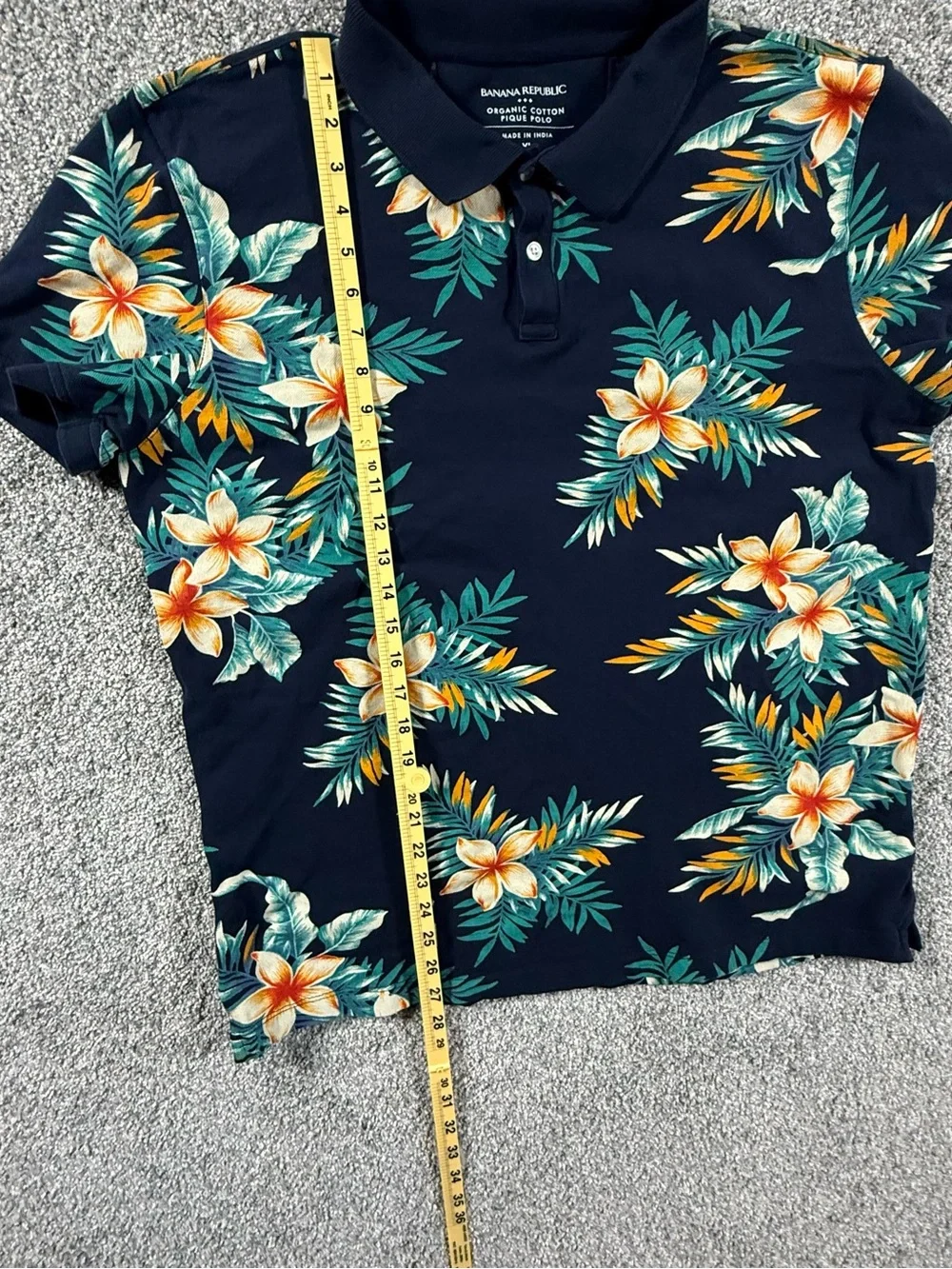 Banana Republic Organic Cotton Pique Polo XL Navy Tropical Floral Hawaiian Shirt